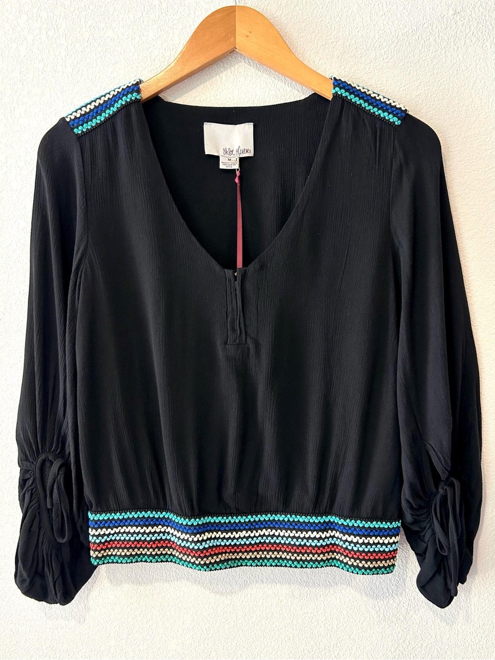 Chloe Oliver x REVOLVE NWT Marjorie Top Black Embroidered Boho Peasant Resort M
